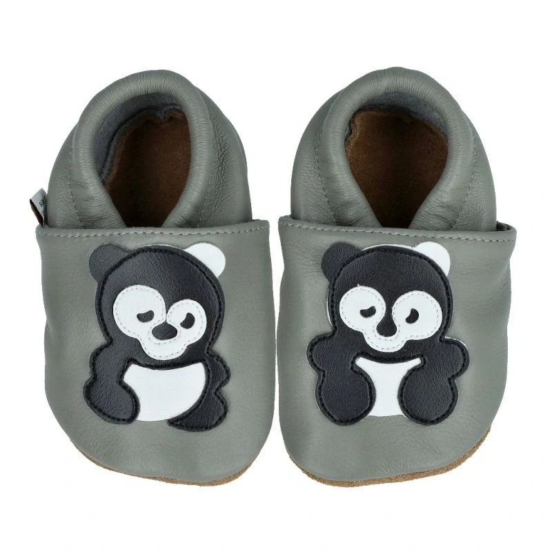Afelo kožené capáčky - panda na šedá