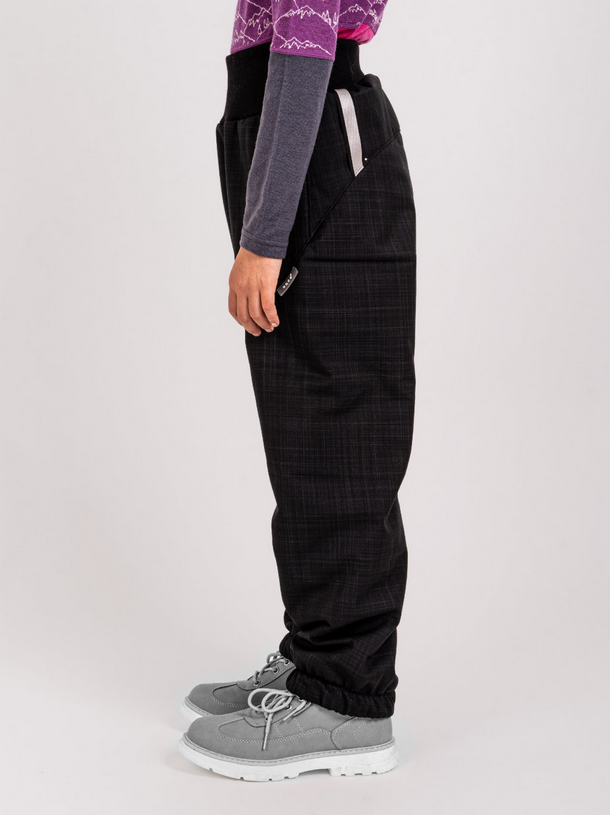 Unuo softshellové kalhoty oteplovačky se sherpou light - černá žíhaná