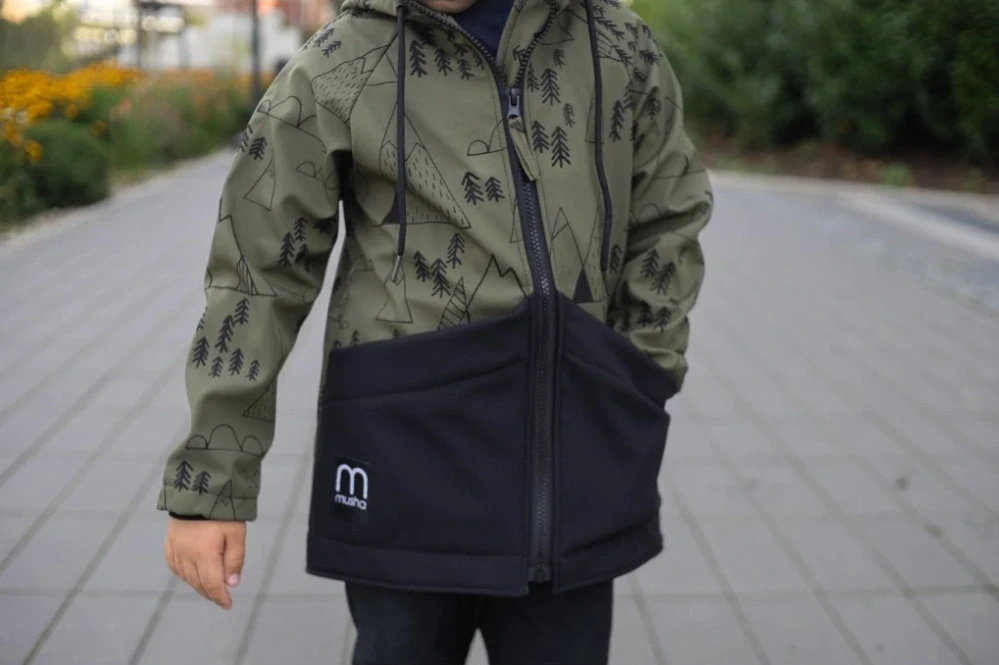 Musha - softshellová bunda khaki hory a les