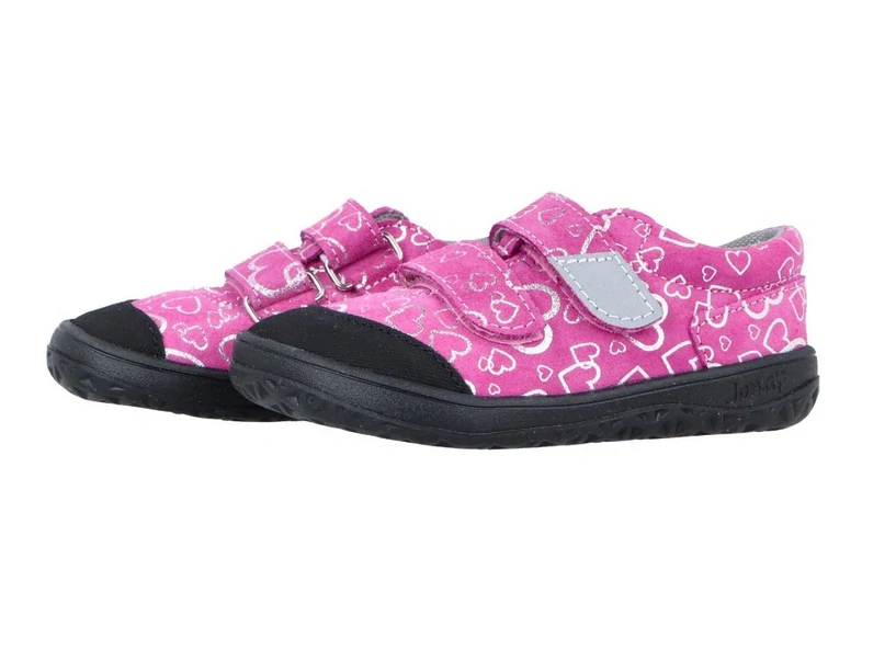 Celoroční barefoot boty Jonap B22 růžové srdce SLIM