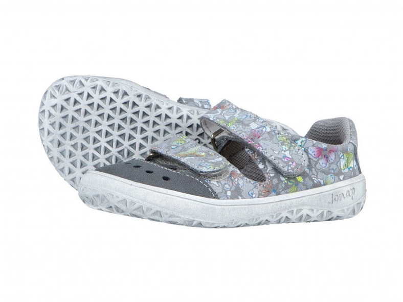 Sandále Jonap FELA BAREFOOT - šedá motýlci