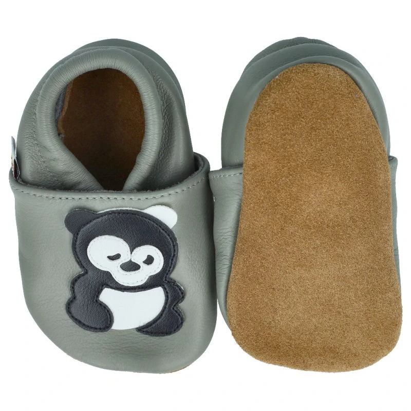 Afelo kožené capáčky - panda na šedá