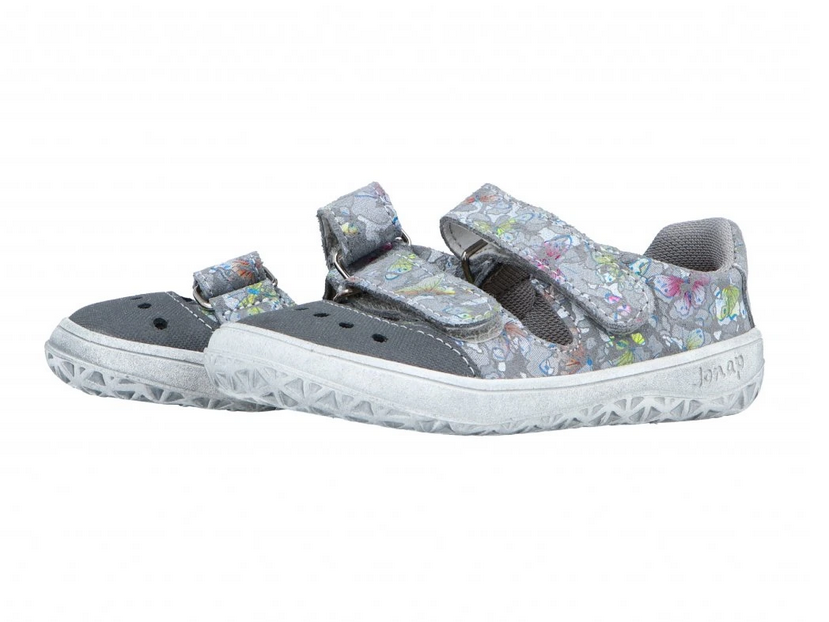 Sandále Jonap FELA BAREFOOT - šedá motýlci